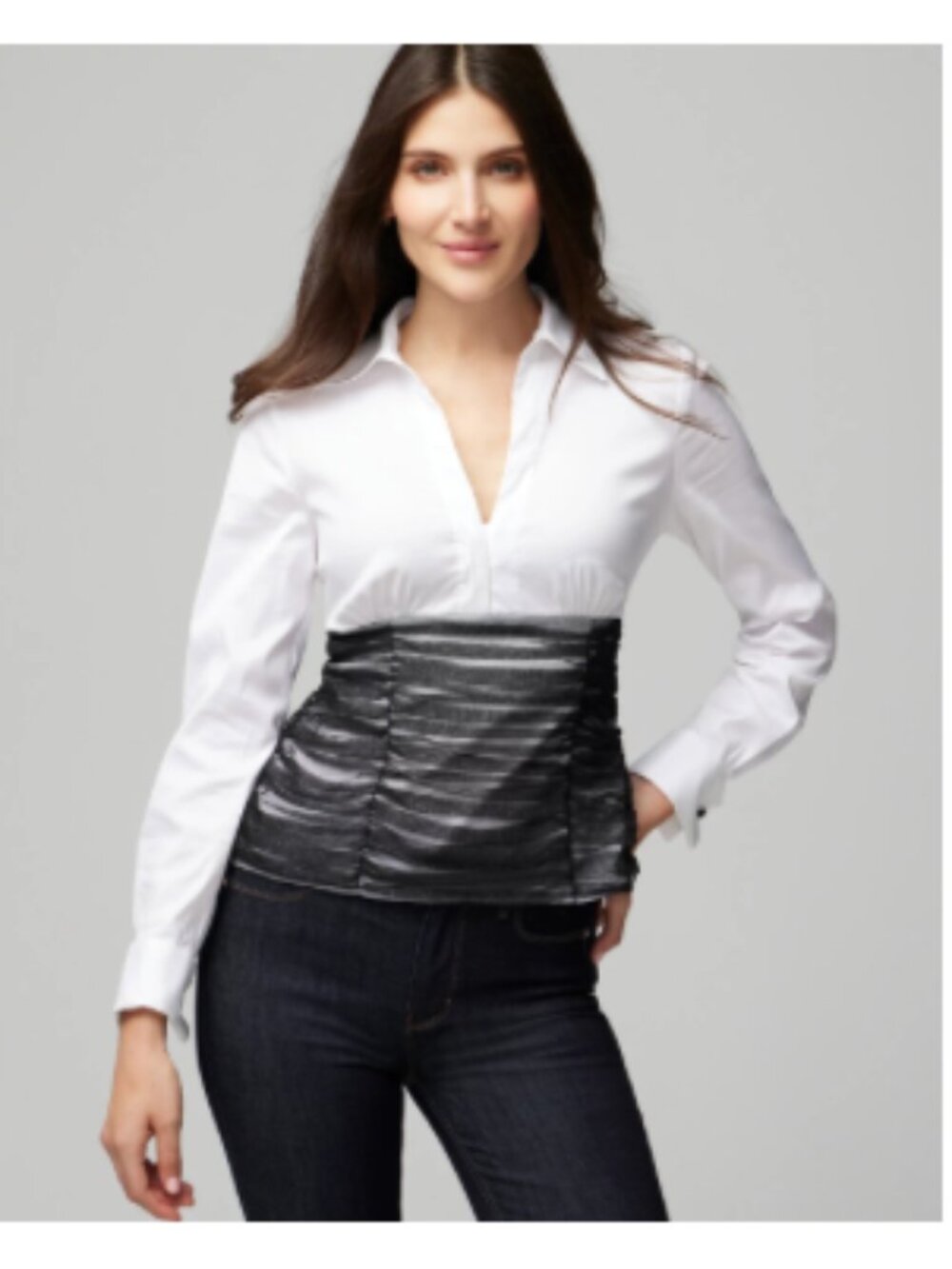 White House Black Market Long Sleeve Mesh Detail Shirt Size 8 NWT